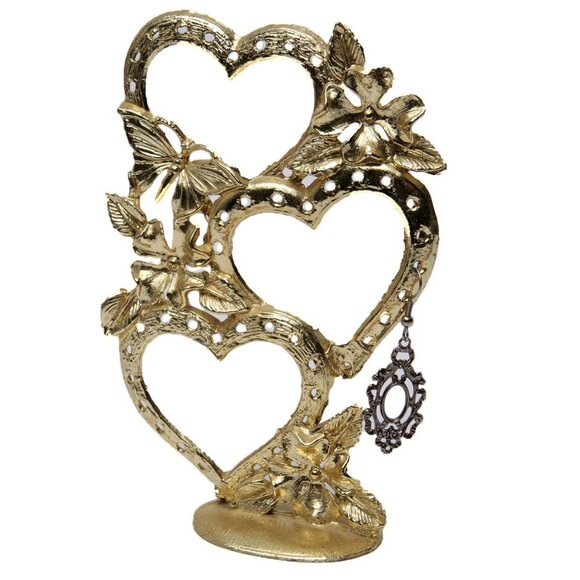 Vintage TORINO Jewelry Display Earring Holder Metal Gold Hearts Butterflies 80s - Picture 4 of 8